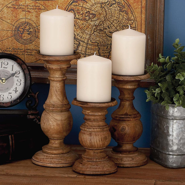 Pillar Wood Candle Holders Wayfair